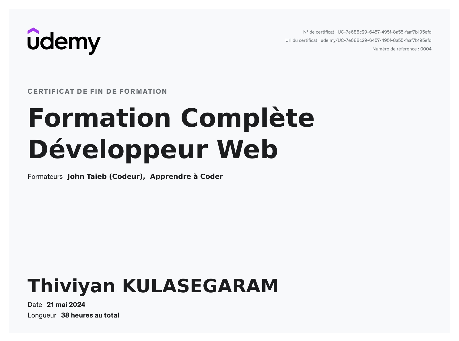 Certificat Developpeur Web